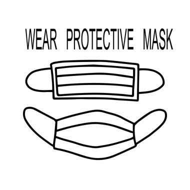 Beyaz arka planda izole edilmiş yüz koruyucu tıbbi maske. Vektör el çizimi illüstrasyon