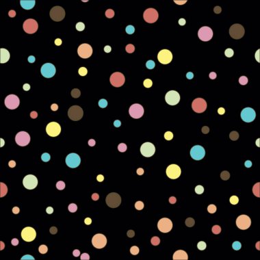 Renkli noktalı, pürüzsüz desen. Siyahların arka planında Polka Dot. Vektör illüstrasyonu