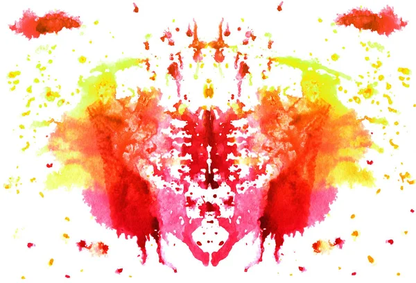 Framboos - gele aquarel symmetrische Rorschach vlek — Stockfoto