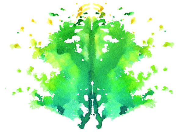 Желтовато-зелёный акварельный симметричный блот Роршаха — стоковое фото