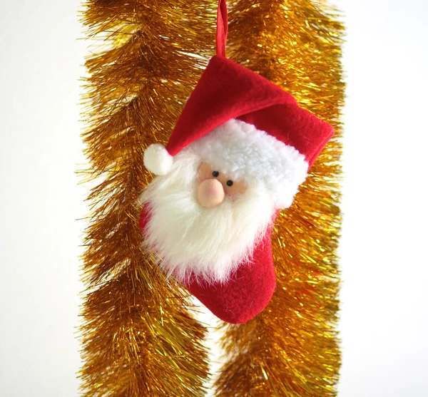 Christmas red boot in candle light across from the frozen window — Stock Photo, Image