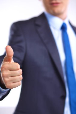 işadamı kağıtları ile bir el sıkışma için elini tutar