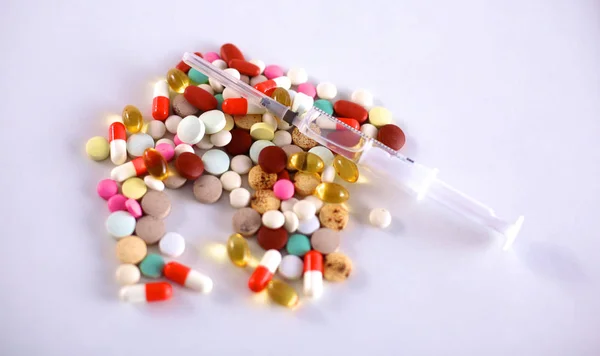 Rengeteg színes gyógyszer és tabletta fentről. — Stock Fotó