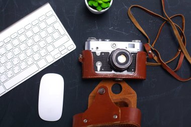 Office grafik tasarım kalem fare ile laptop kablosuz Üstten Görünüm