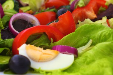 bir tabloda, seçici odak bir tabak içinde taze sebze salatası