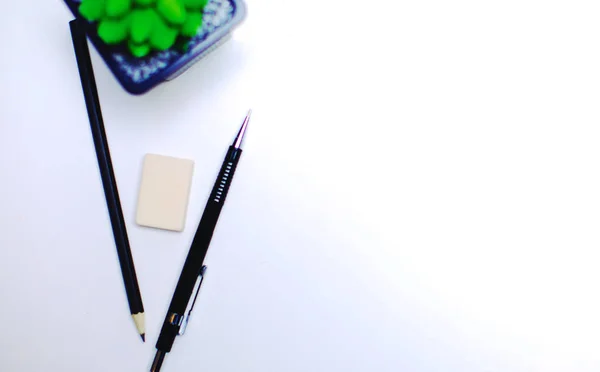 Diary, pencils and cactus on the desktop — Stock Photo, Image