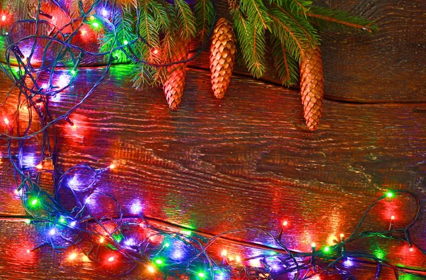 Різдвяний сільський фон - старовинна дошка з ліхтарями та вільним текстовим простором — стокове фото