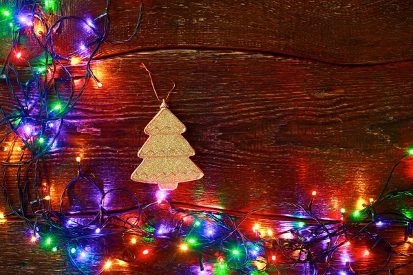 Noel rustik arka plan - vintage ahşap ışıkları ve serbest metin alanı ile dalgalı