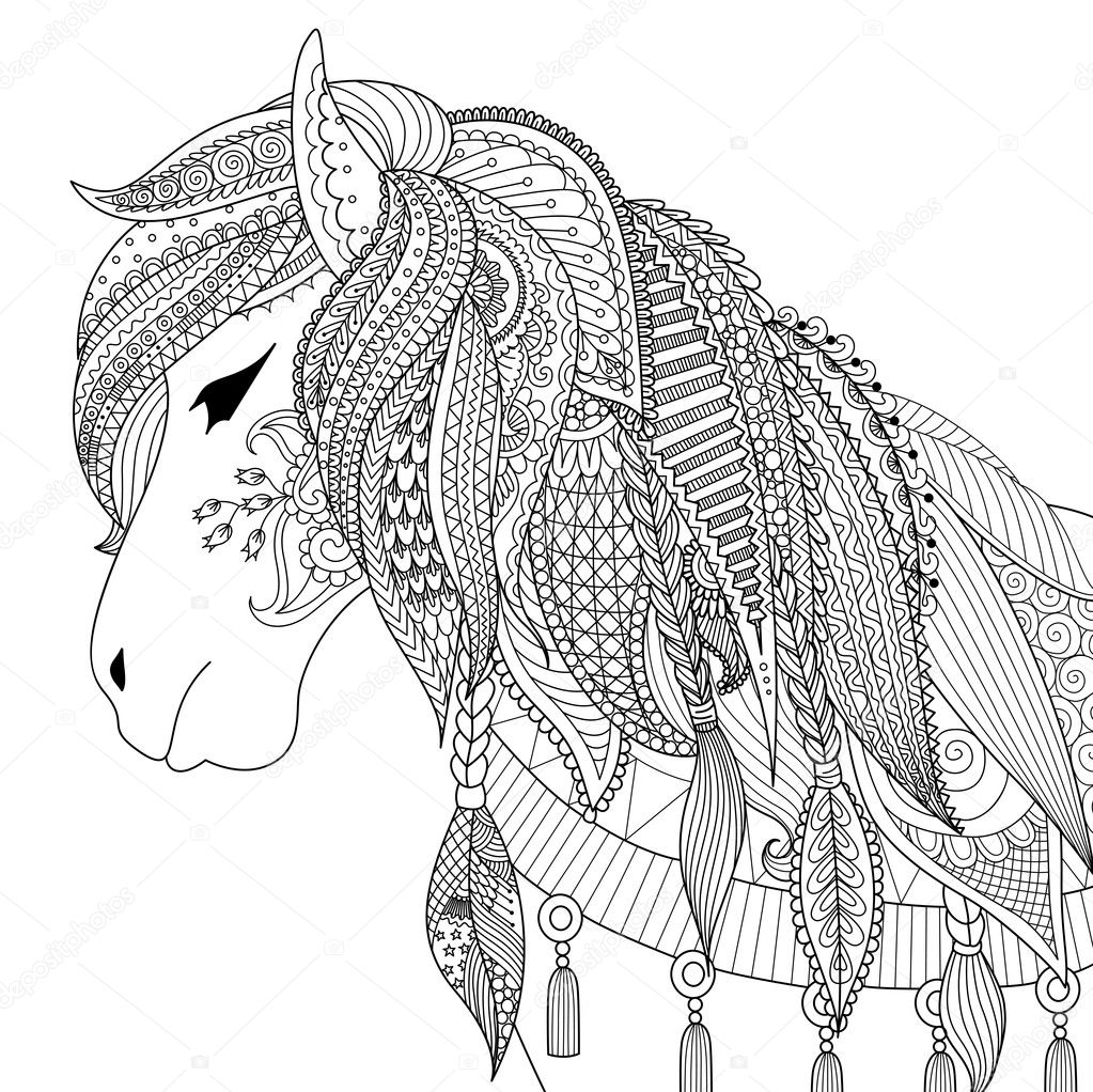 Zendoodle design of horse for adult coloring book for anti stress