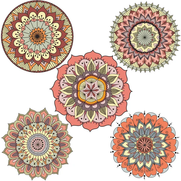 Detailní abstraktní barevné květinové mandaly kruhy pro pozadí, Baner, karta a tak dále. Burzovní vektor — Stockový vektor