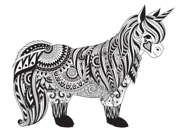 Zendoodle tasarım Pony boyama kitabı sayfaları yetişkin ve T-Shirt grafik için
