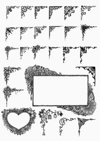 Gran conjunto de bordes dibujados a mano para tarjetas de boda, tarjeta de San Valentín y así sucesivamente. Vector de stock — Archivo Imágenes Vectoriales
