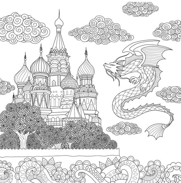 Dragon volant au-dessus de castel — Image vectorielle