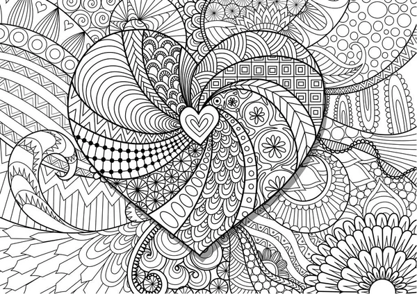 Heart on floral background for adult coloring book pages, Valentine 's card and Wedding invitation. Вектор запасов — стоковый вектор