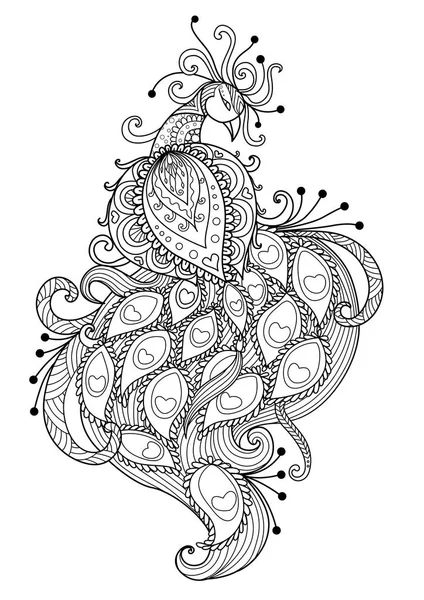 Beautiful unique peacock for coloring book, T-Shirt design, mug design and pillow cover design — Stock Vector