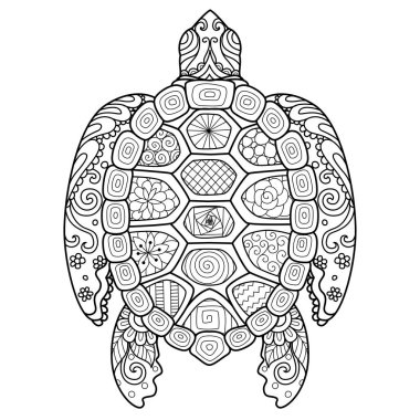 Zendoodle stilize T-shirt tasarım, boyama kitabı sayfası, dövme ve diğer tasarım öğesi yetişkin için güzel kaplumbağa