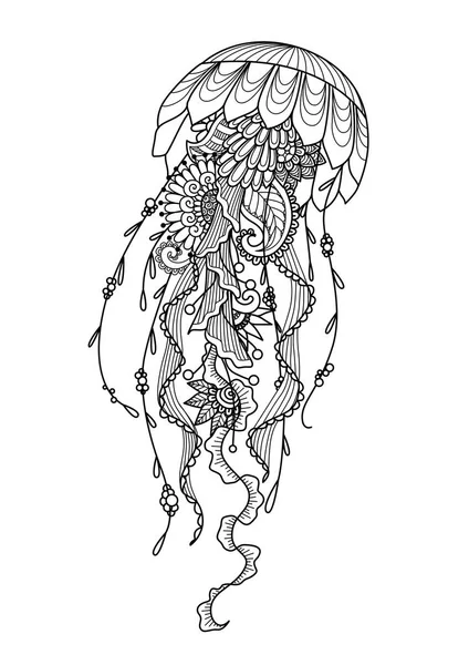 Meduse stilizzate con zendoodle per il design di magliette, tatuaggi e libri da colorare per adulti. Vettore di magazzino — Vettoriale Stock