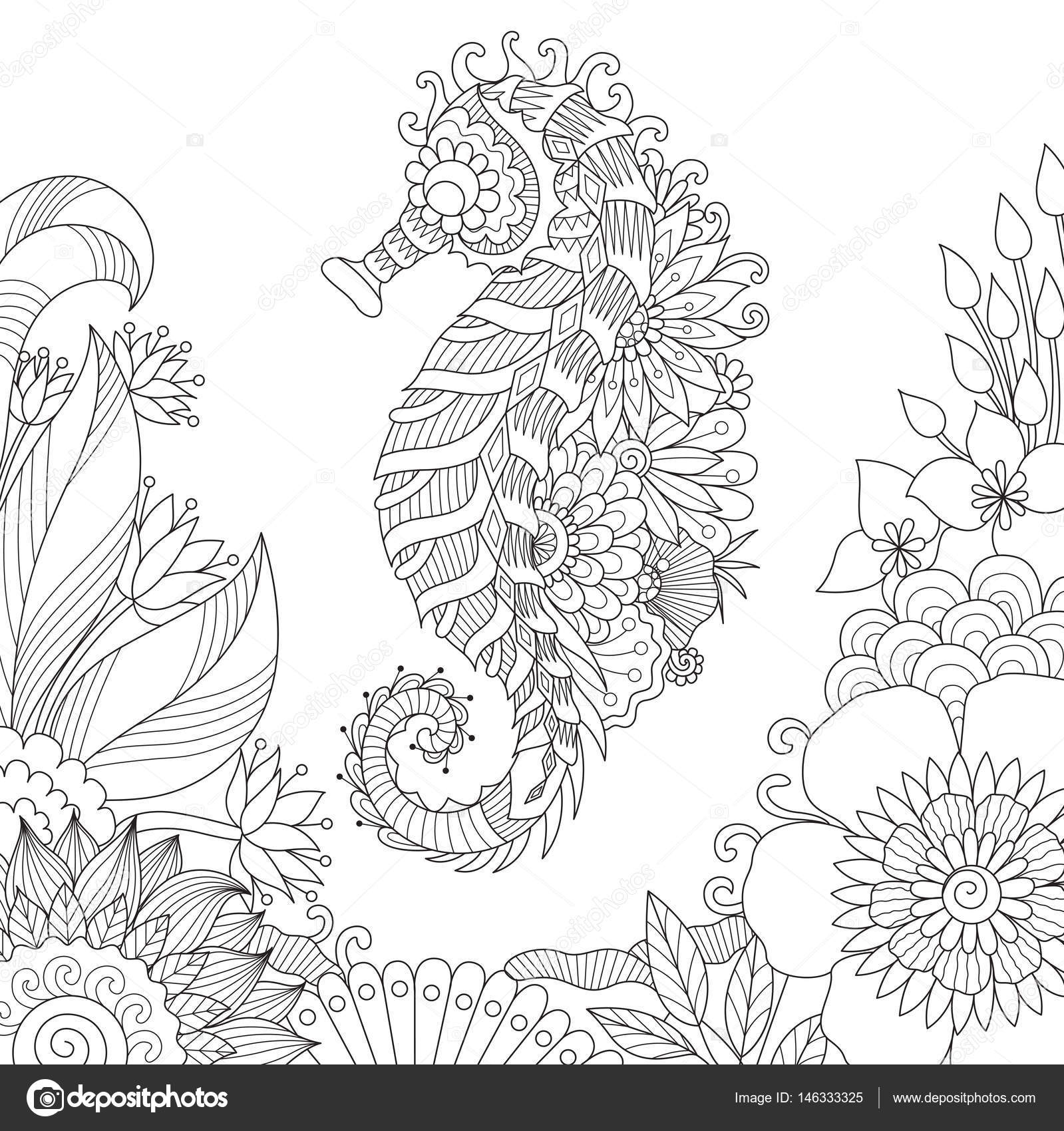 Disegno di zendoodle cavallo di mare — Vettoriale Stock