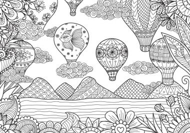 hot air balloon flying in spring time clipart