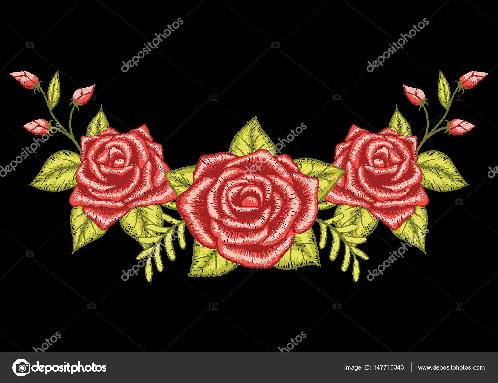 wallpapers Bordado Rosa Roja Con Fondo Negro Dibujo depositphotos