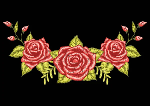 Três rosas vermelhas bordado — Vetor de Stock
