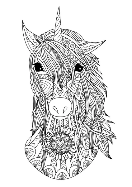 Zendoodle stilisierter Einhornkopf — Stockvektor