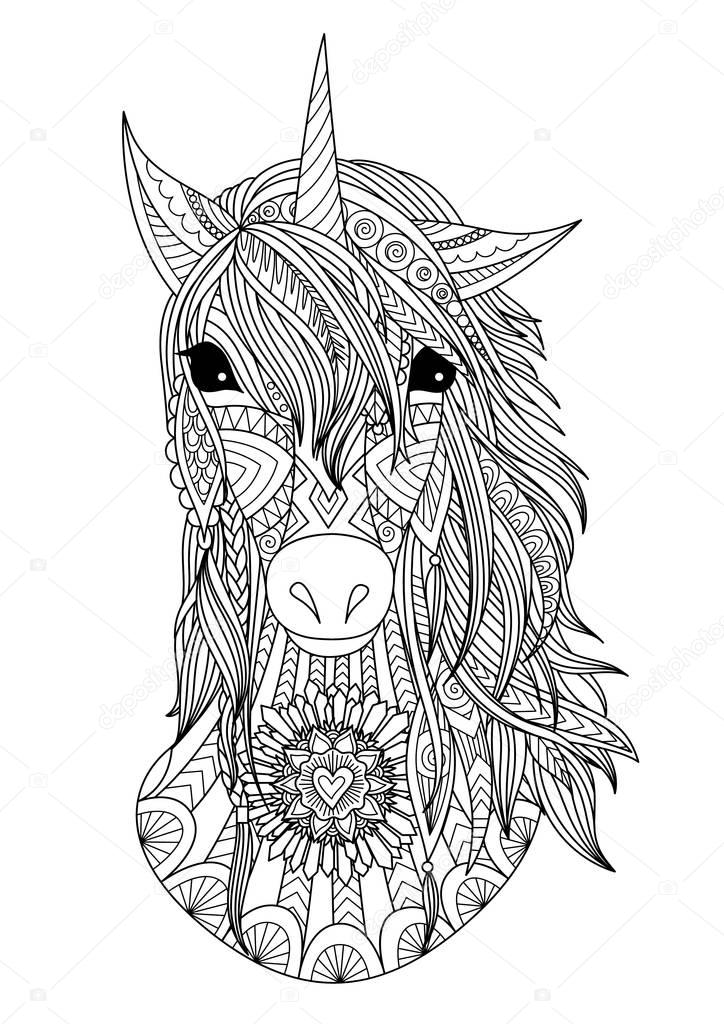 Zendoodle stylized unicorn head