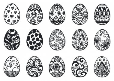 El güzel benzersiz Paskalya yumurta beyaz zemin üzerine çekilmiş. Vektör çizim.