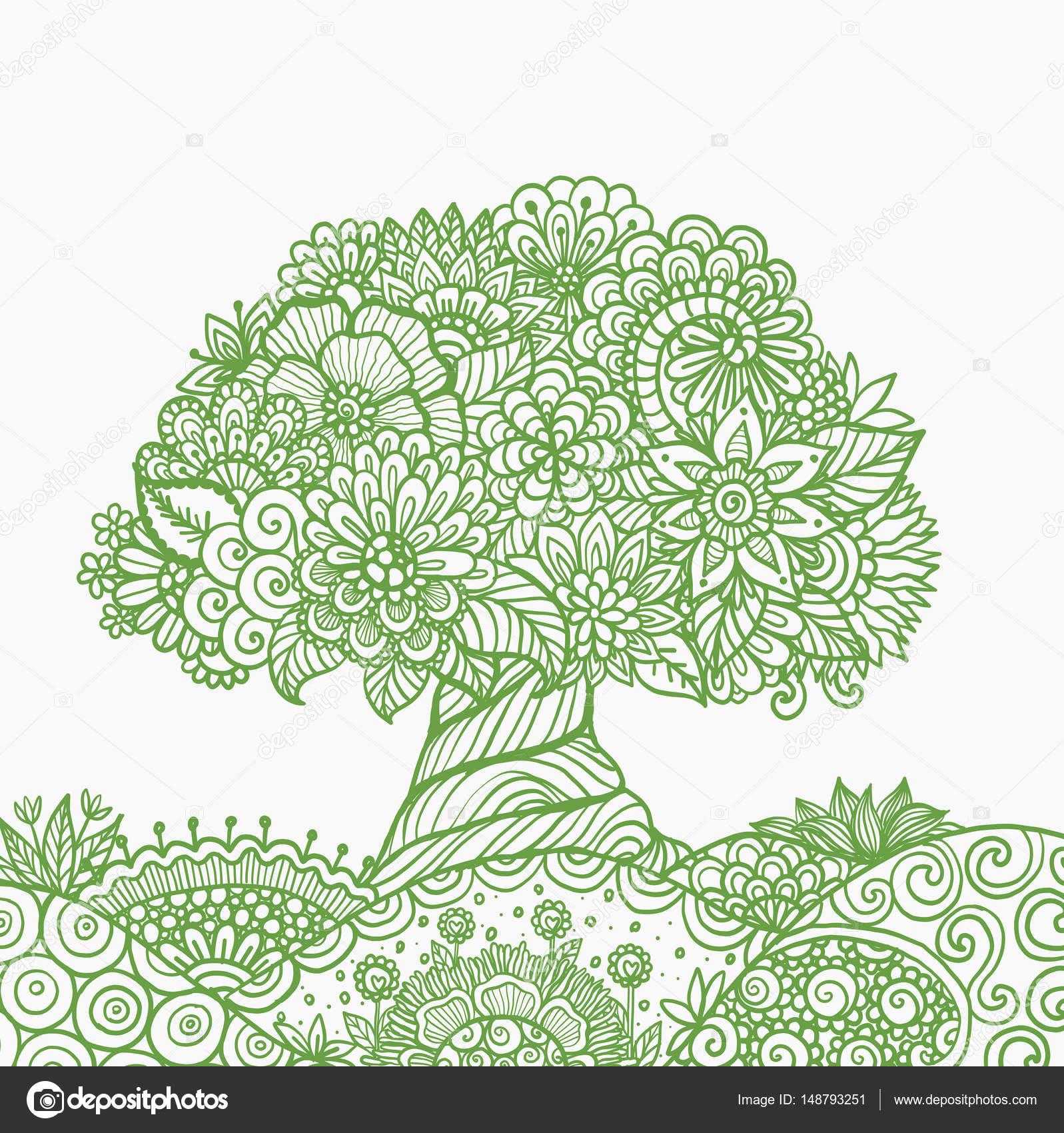 Albero astratto disegnato a mano su bella terra floreale Giornata della terra felice Illustrazione di vettore — Vettoriali di somjaicindy gmail