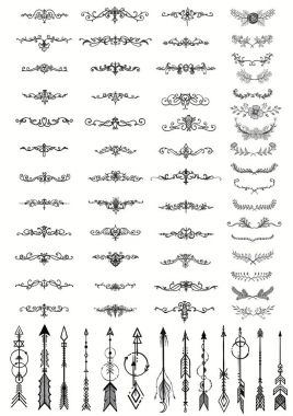 Hand drawn vector dividers and arrows. Doodle design elements. clipart