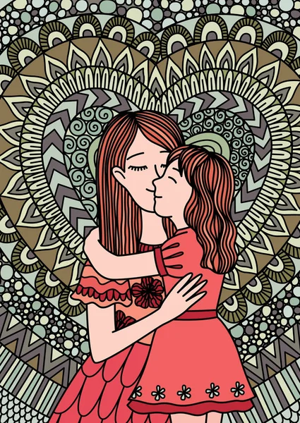 Anne kızı mozaik öpüşme — Stok Vektör