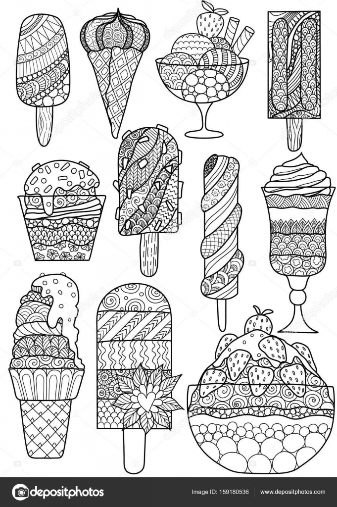 Conjunto para impressão de página para colorir de sorvete de desenho  animado
