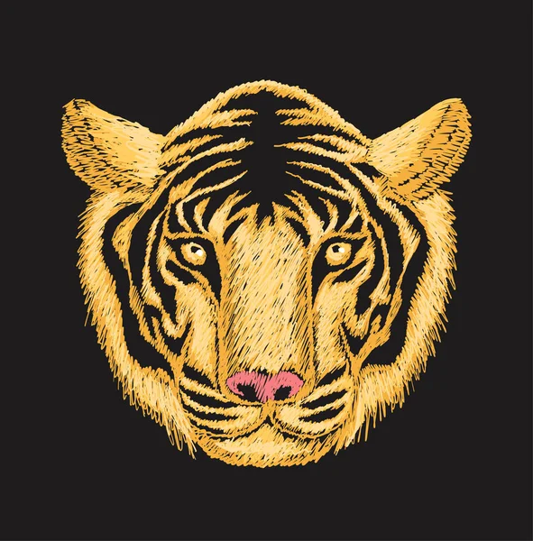 Titresi yüz nakış tasarım siyah kumaş üzerine sarı ve turuncu konu ile