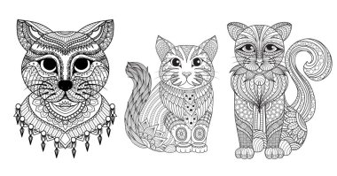 Çizim zentangle kediler kümesi