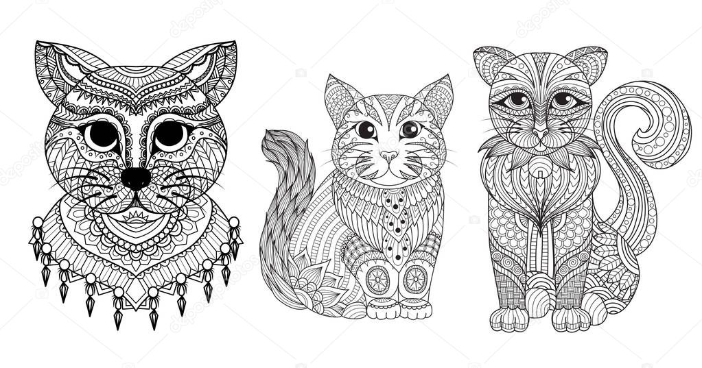 Zentangle cats | Set of drawing zentangle cats — Stock Photo