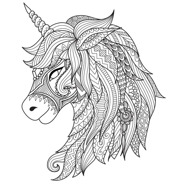 Dibujo unicornio zentangle — Vector de stock