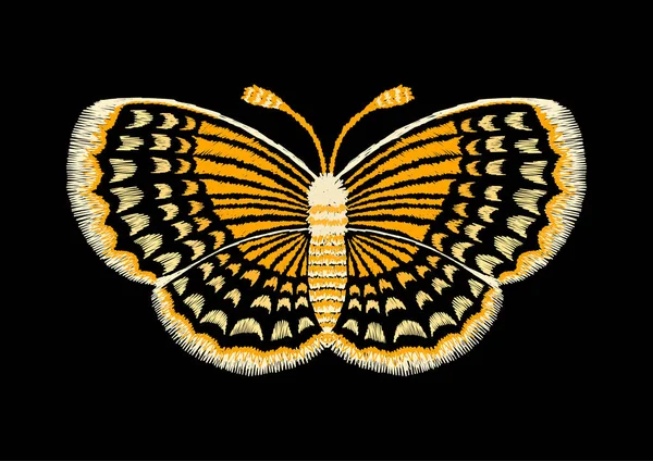 Yellow butterfly embroidery design — Stock Vector