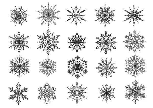 Vinte mão desenhado ícone floco de neve isolado no fundo branco para elemento de design. Ilustração vetorial — Vetor de Stock