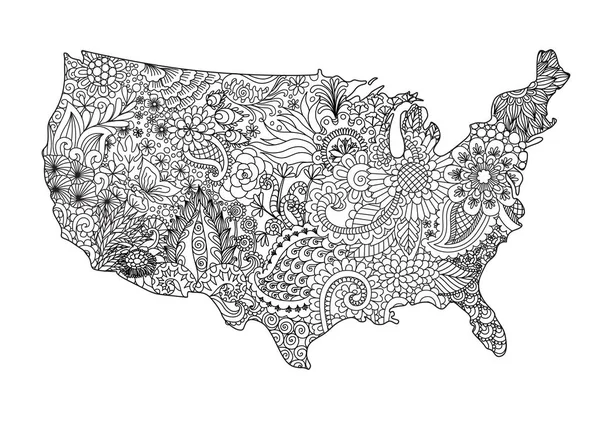 Floral USA mapa — Vetor de Stock