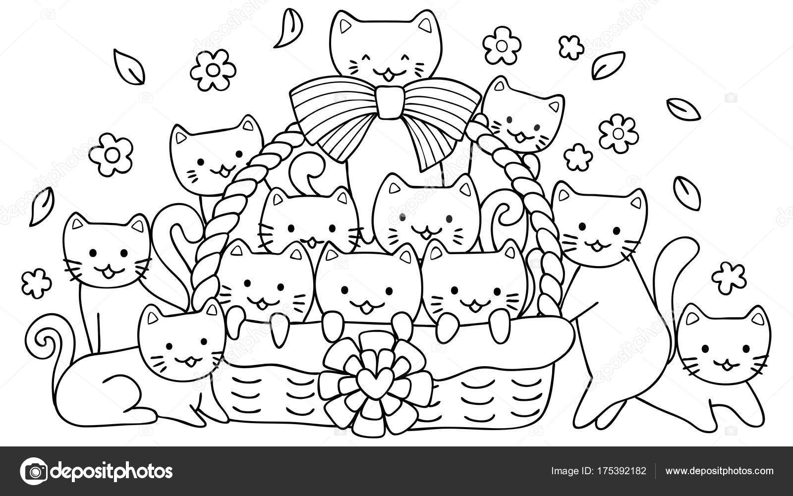 Desenhos de gatos da família para colorir para crianças