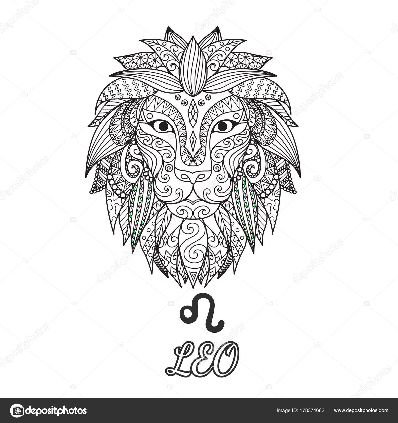 Design arte zen del segno zodiacale Leone per elemento di design e libro da colorare — Vettoriali di somjaicindy gmail