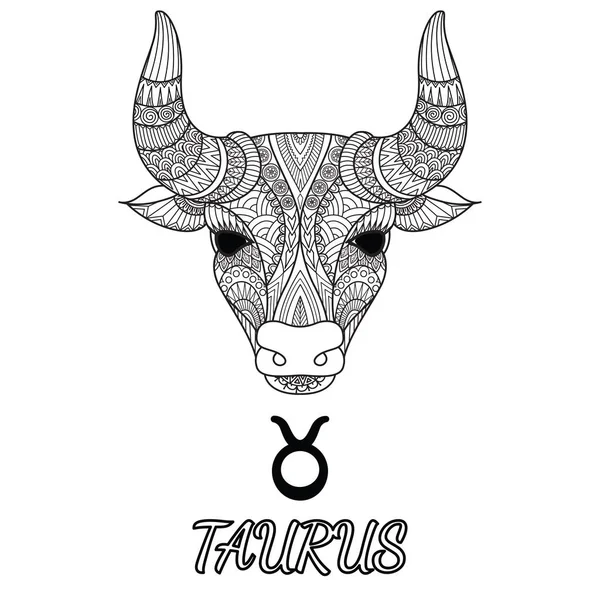 Дизайн Зодіаку Зодіаку Taurus Елемента Дизайну Сторінки Розмальовки Дорослих Векторні — стоковий вектор