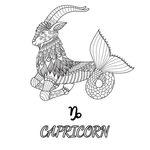 Line Art Design Capricorn Zodiac Sign Design Element Adult Coloring — Stock Vector