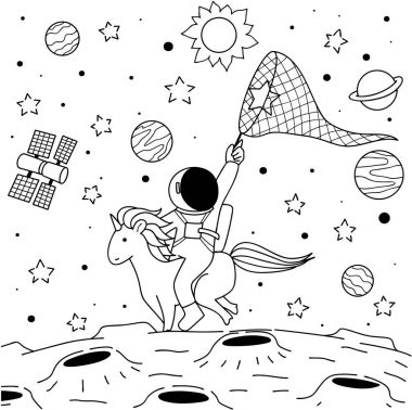 astronot yolculuk tek boynuzlu at