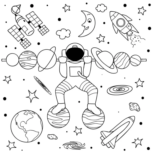 Astronauta hacer levantamiento de peso — Vector de stock