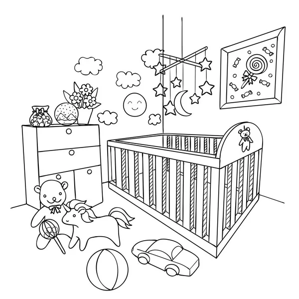 Hand Drawn Baby Room Design Element Coloring Book Page Vector — Stock Vector