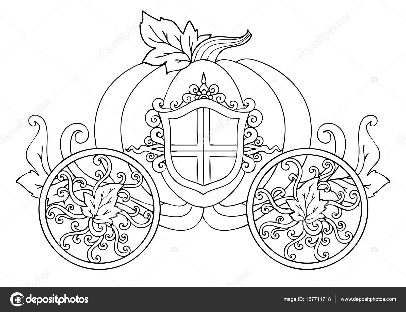 di zucca con ornamento isolato su bianco per un poster o carta per la festa di Halloween o il giorno del ringraziamento e libro pagina da colorare per