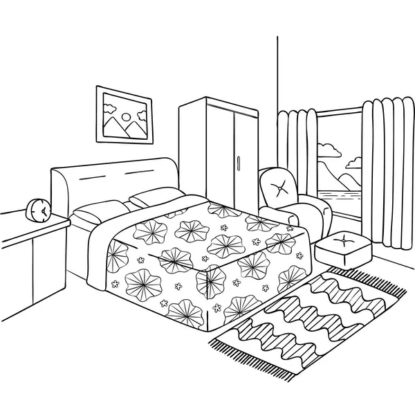 Handgezeichnet Von Schlafzimmer Für Design Element Und Erwachsenen Malbuch Seite — Stockvektor