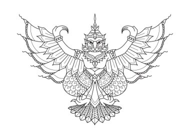 Garuda the half human half bird, animal in Thai literature for design element,printed tee and coloring book page. Vector illustration clipart
