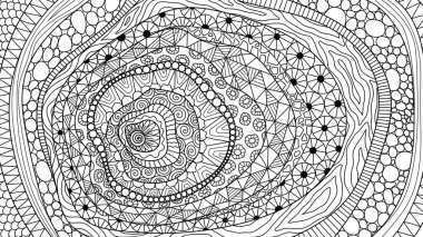 Arkaplan, yetişkin boyama kitabı, boyama sayfası ve benzerleri için çizgi sanatı soyut zentangılından esinlenilmiş tasarım. Vektör illüstrasyonu